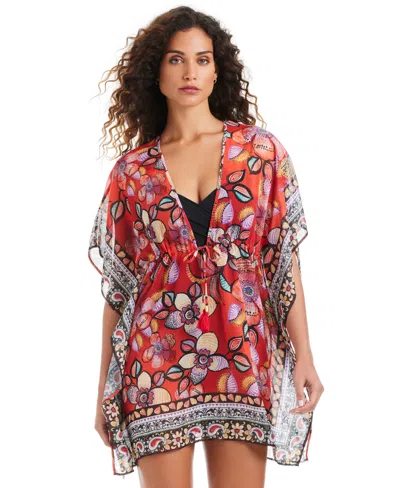 Beyond Control Women's Flame Palmette V-neck Swim Caftan In Multi