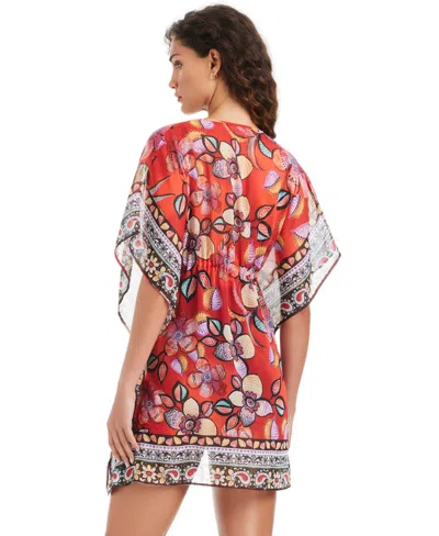 Beyond Control Women's Flame Palmette V-neck Swim Caftan In Multi