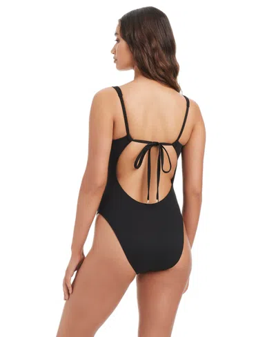 Bar Iii Women's Ring Front Over-the-shoulder One-piece Swimsuit, Macy's Exclusive In Black