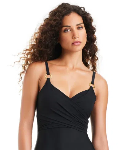 Beyond Control Women's Solid Essentials V-neck One-piece Swimsuit In Black