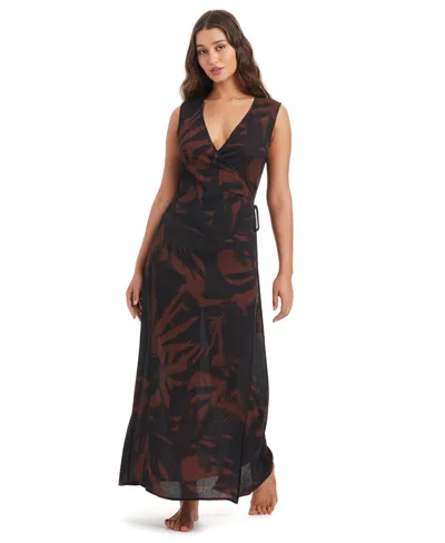 Bar Iii Women's Palm Breeze Wrap Front V-neck Swim Dress, Macy's Exclusive In Multi