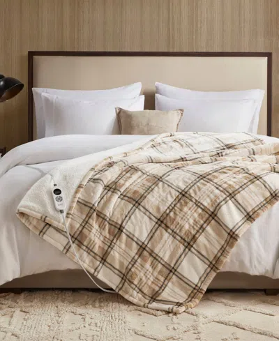 Woolrich Print Plush To Sherpa Heated Throw, 50" X 60" In Brown