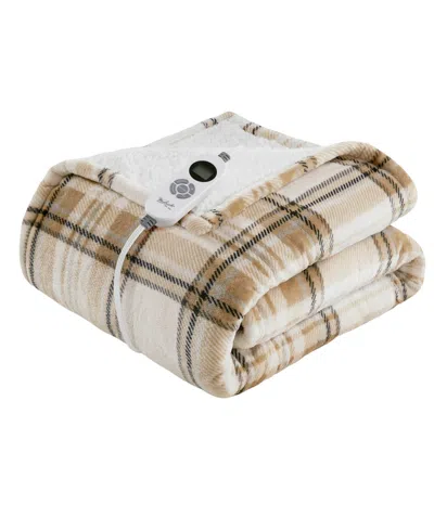 Woolrich Print Plush To Sherpa Heated Throw, 50" X 60" In Brown