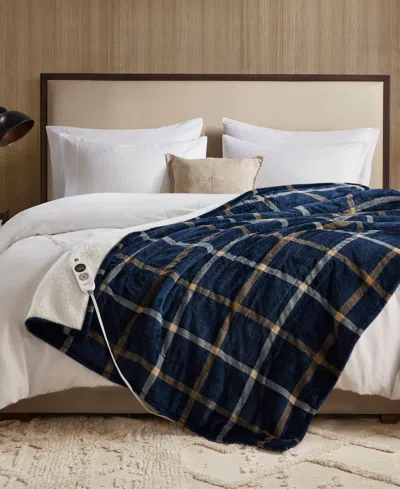 Woolrich Print Plush To Sherpa Heated Throw, 50" X 60" In Blue