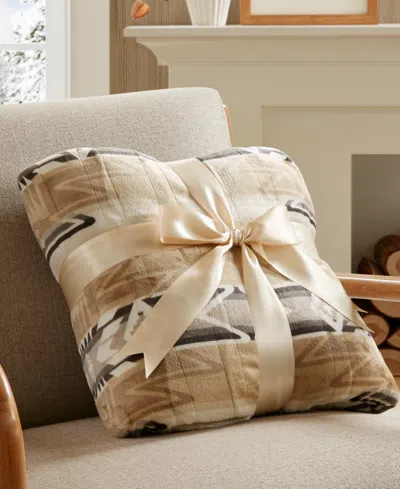 Woolrich Print Plush To Sherpa Heated Throw, 50" X 60" In Nude