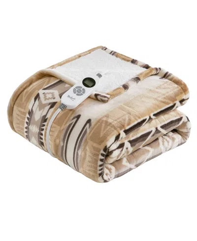 Woolrich Print Plush To Sherpa Heated Throw, 50" X 60" In Nude