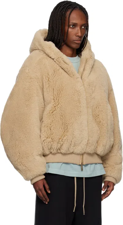 Fear Of God Beige Alpaca Hooded Bomber Jacket In Brown