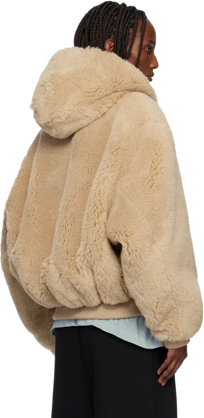 Fear Of God Beige Alpaca Hooded Bomber Jacket In Brown