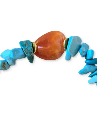 Minu Jewels Gold-tone Turquoise And Carnelian Stretch Bracelet In Blue