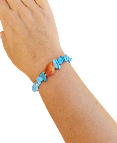Minu Jewels Gold-tone Turquoise And Carnelian Stretch Bracelet In Blue