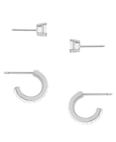 And Now This 2-pc. Cubic Zirconia 18k Silver Plated Hoop And Stud Earrings Set, Macy's Exclusive In Metallic