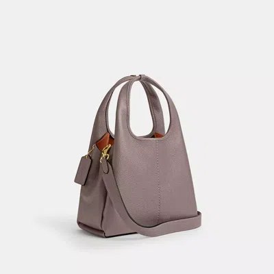 Coach Lana 23 Brass Dark Stone Leather Shoulder Bag In Taupe Leather