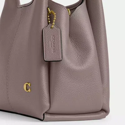 Coach Lana 23 Brass Dark Stone Leather Shoulder Bag In Taupe Leather