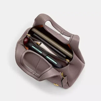 Coach Lana 23 Brass Dark Stone Leather Shoulder Bag In Taupe Leather