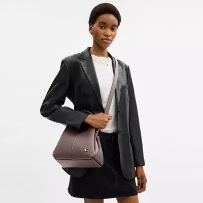 Coach Lana 23 Brass Dark Stone Leather Shoulder Bag In Taupe Leather