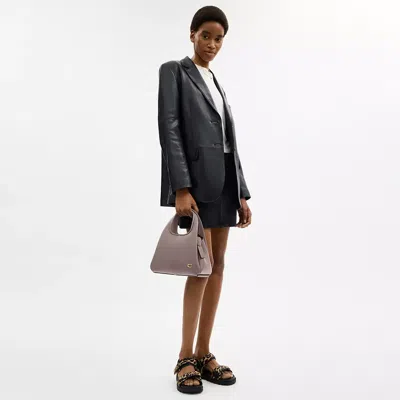 Coach Lana 23 Brass Dark Stone Leather Shoulder Bag In Taupe Leather