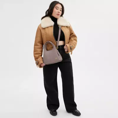 Coach Lana 23 Brass Dark Stone Leather Shoulder Bag In Taupe Leather