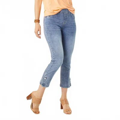 Coco + Carmen Omg Boyfriend Capri With Side Slit In Medium Denim In Blue