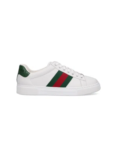 Gucci Ace Leather Sneakers With Lateral Web Band In Multi