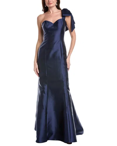 Rene Ruiz Sweetheart Neck Satin Mermaid Gown In Blue