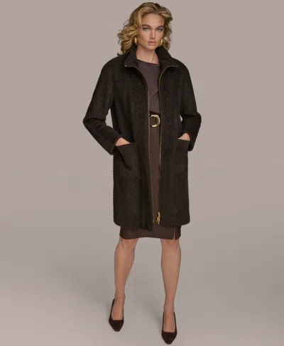 Donna Karan Women's Zip Front High Collared Coat In Brown