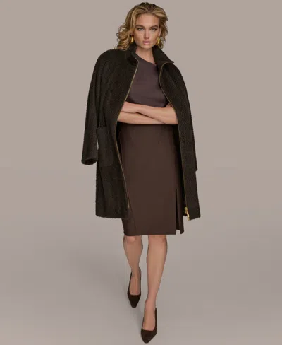 Donna Karan Women's Zip Front High Collared Coat In Brown