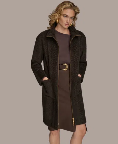 Donna Karan Women's Zip Front High Collared Coat In Brown