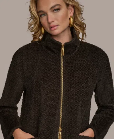 Donna Karan Women's Zip Front High Collared Coat In Brown