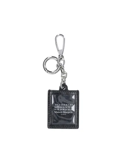 Maison Margiela Leather Key Case Rectangular Shape Keyring In Black