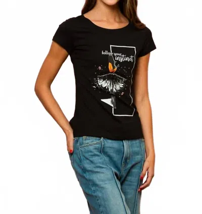 Jessie Liu Follow Your Instinct Cotton T-shirt In Black In Black