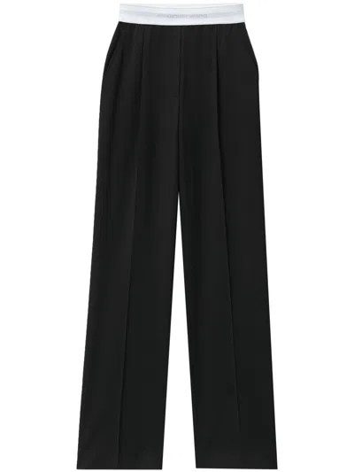 Alexander Wang High Waisted Pleated Pant With Logo Elastic By Alexande In Black