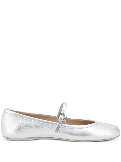 Gianvito Rossi Carla Nappa Silk Washed Ballerina In Silver