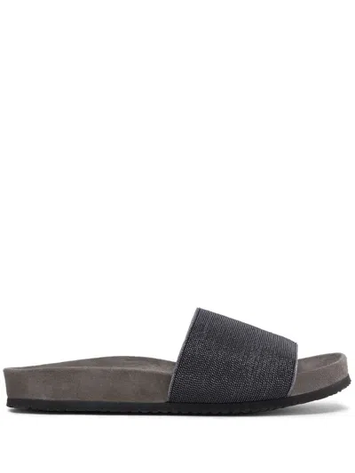 Brunello Cucinelli Classic One Belt Slippers In Gray