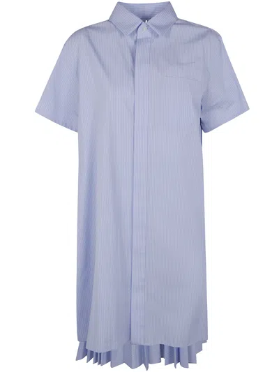 Sacai Cotton Popeline Midi Dress In Blue