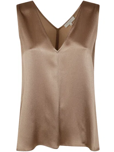 Antonelli Beige Bergamo V-neck Acetate-blend Top In Brown