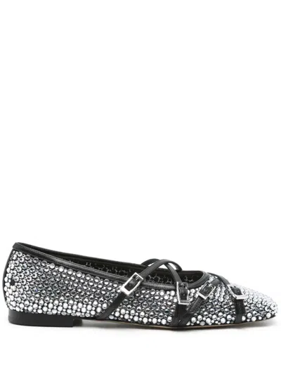 Mach&mach Crystal Net Square Toe Ballerinas With Straps 10mm In Black