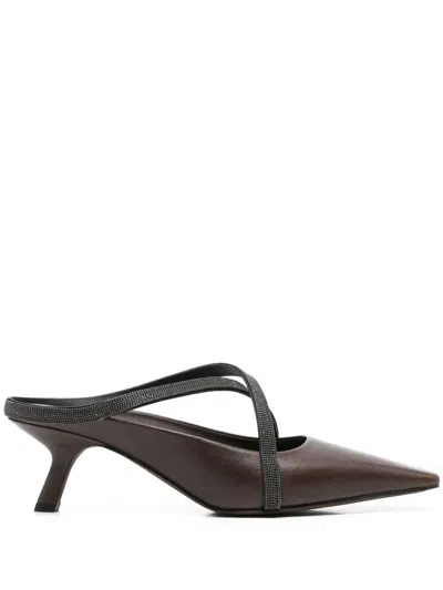 Brunello Cucinelli Square Pointed Sandals In Brown
