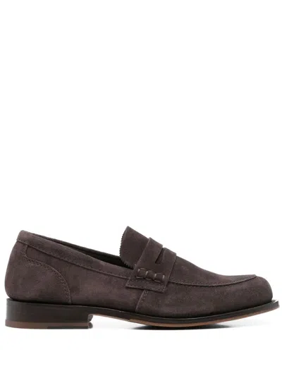 Tricker's Almond Toe Penny Strap Suede Loafers In Multi