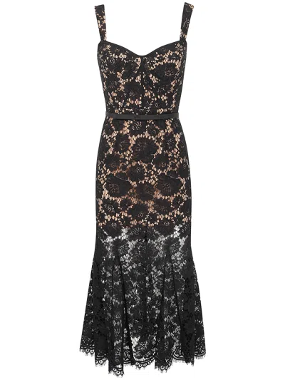 Self-portrait Fine Lace Midi Dress In Black