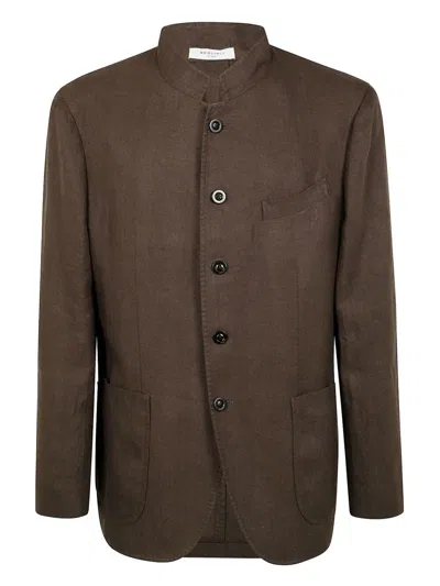 Boglioli Single-breasted Coffee-colored Linen Blazer In Brown