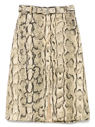 Dries Van Noten Midi Skirt With Belted Waist And Slit In Multi
