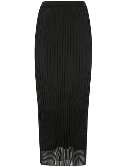 Sportmax Long Skirt In Stretch Ribbed Fabric In Black