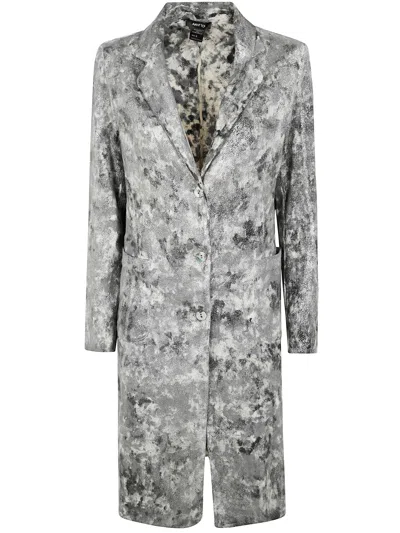 Avant Toi Camouflage Rever Neck Micro Mat Stitch Duster With Laminatio In Gray