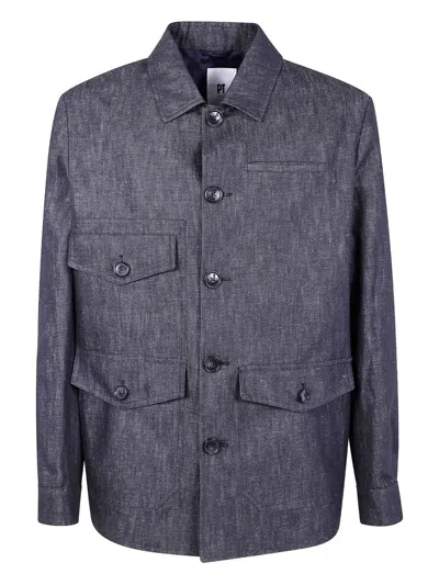Pt01 Button-down Jacket In Blue