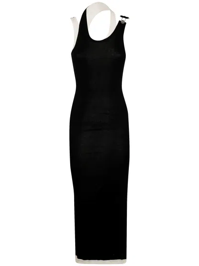 Jean Paul Gaultier Cotton Ribbed Twisted Double Layer Sleeveless Dress In Black
