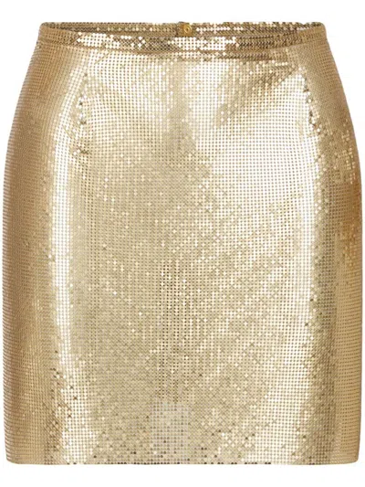 Rabanne Jupe Mini Mesh Printed Recto Verso In Metallic