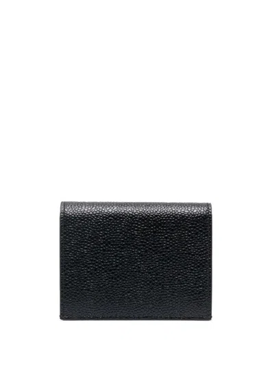 Thom Browne Double Card Holder In Pebble Grain Leather In Black