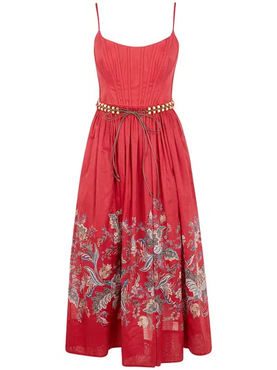 Zimmermann Rhiannon Corset Midi Dress In Red