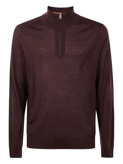 Paul Smith Mens Sweater Zip Neck In Burgundy