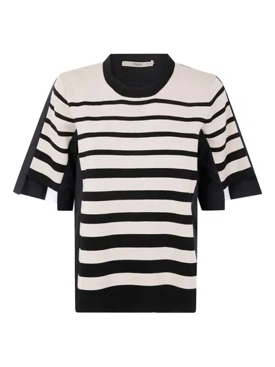 Nuur Crew Neck Striped Sweater In Black